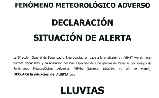 El Gobierno de Canarias declara situación de Alerta por lluvias para este domingo en El Hierro