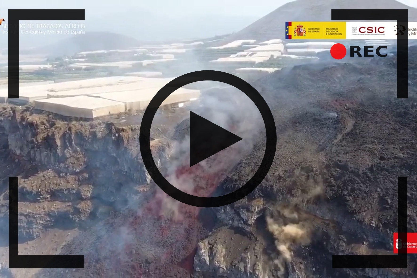 Imágenes de detalle de la isla baja, superficie y velocidad del relleno de la erupción en La Palma grabadas por IGME-CSIC