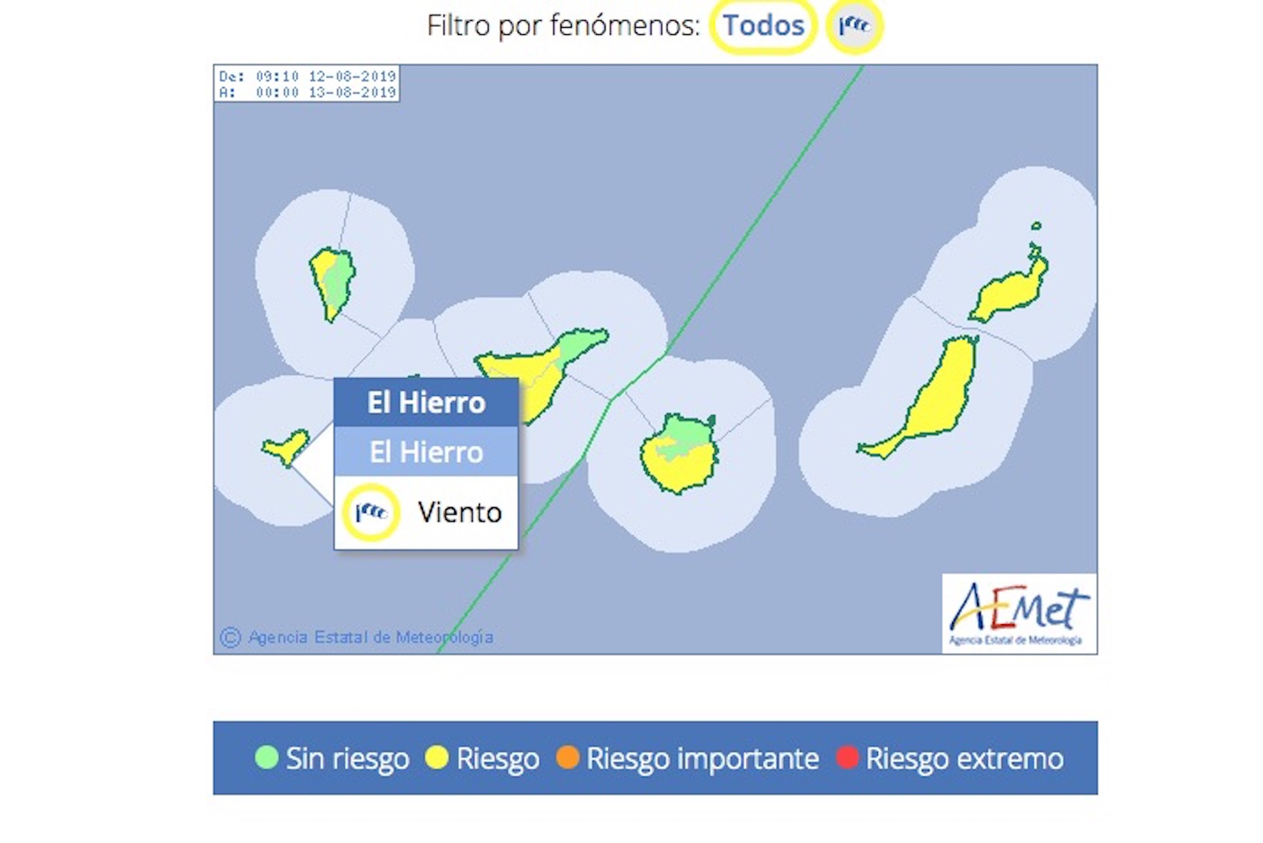Aviso Amarillo por viento de hasta 75 km/h