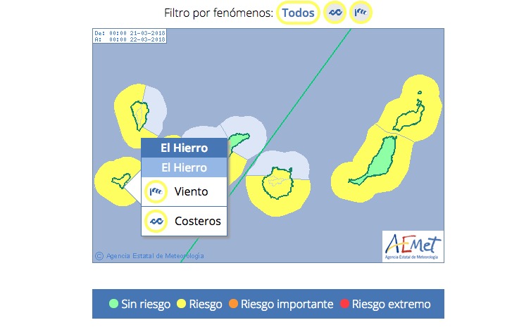 AEMET activa Aviso Amarillo por viento y costeros