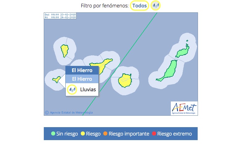 Aviso Amarillo por lluvias para este viernes