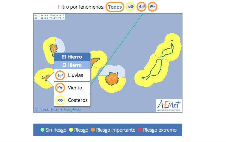 AEMET establece Aviso Naranja por lluvias y viento para este domingo