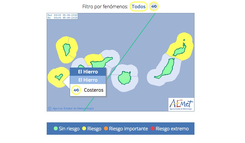 AEMET activa Aviso Amarillo por costeros