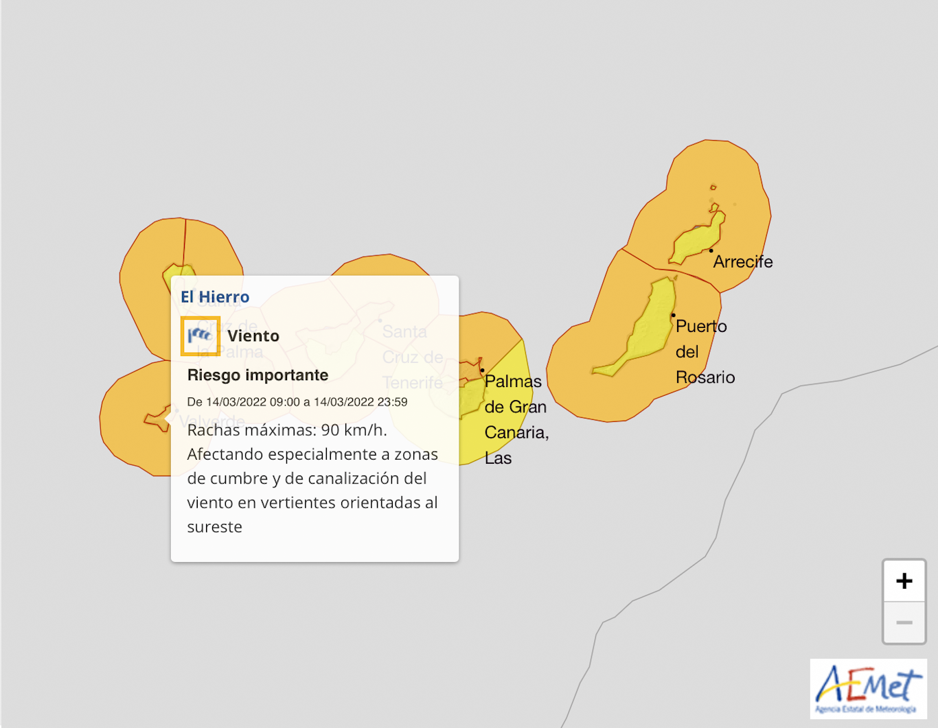Rachas de viento de hasta 90 km/h en las próximas horas