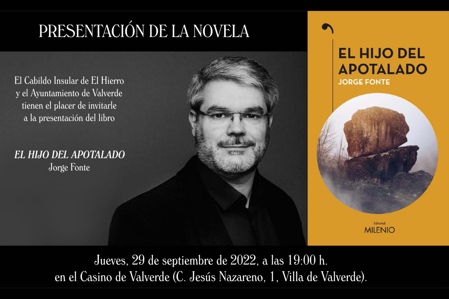 Jorge Fonte presenta su última novela, “El hijo del apotalado” el próximo 29 de septiembre en el Casino de Valverde