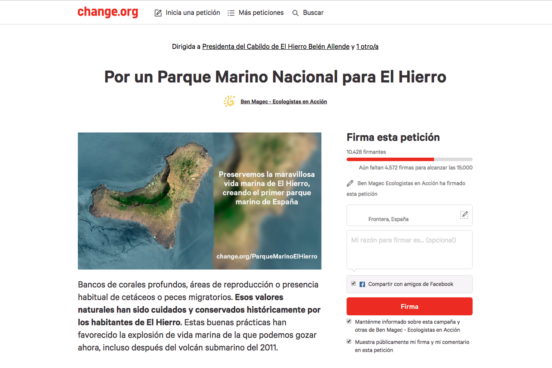 La propuesta de Parque Nacional Marino recaba más de 10.000 firmas en Change.org