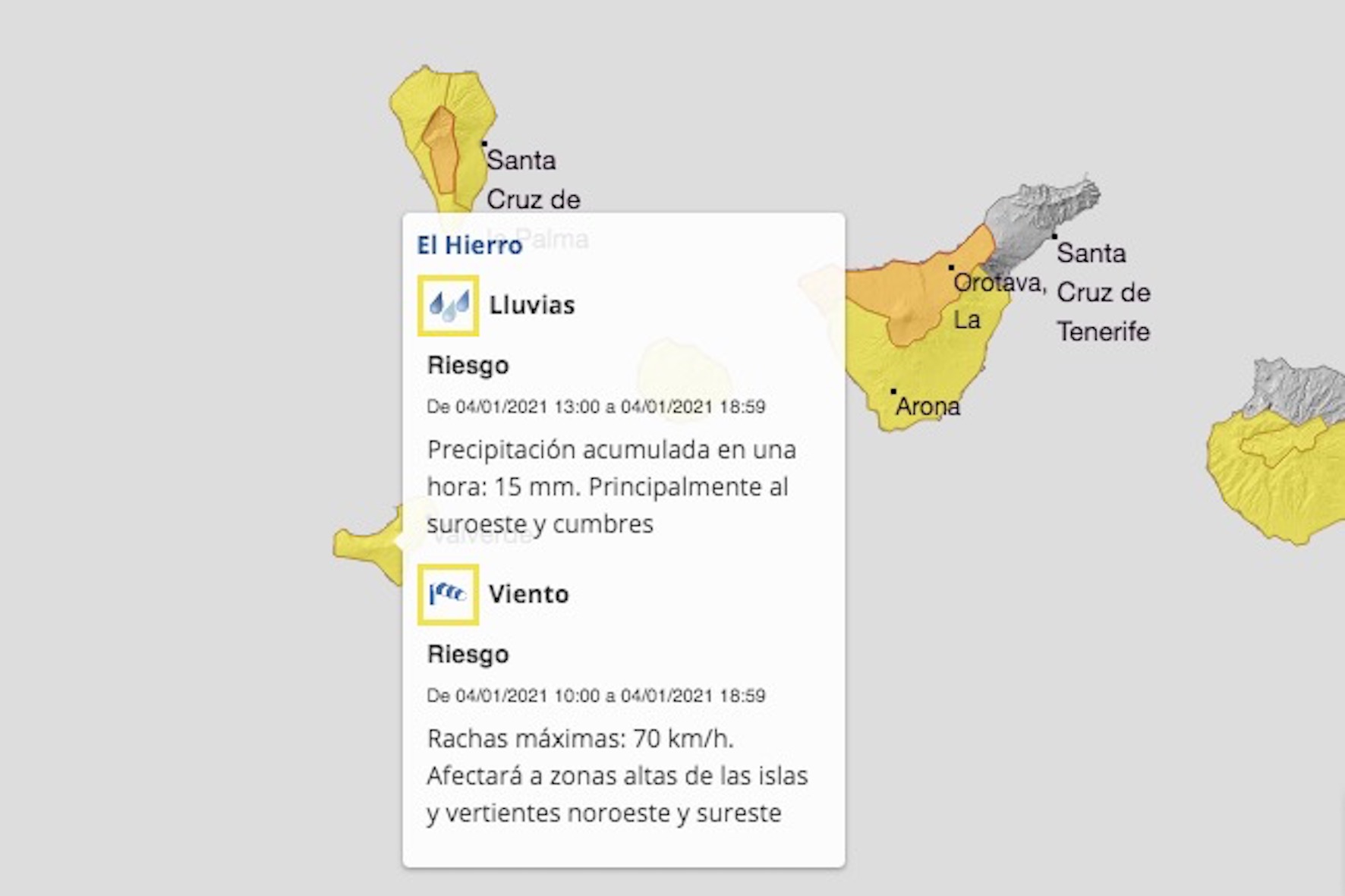 Aviso Amarillo por lluvias y viento
