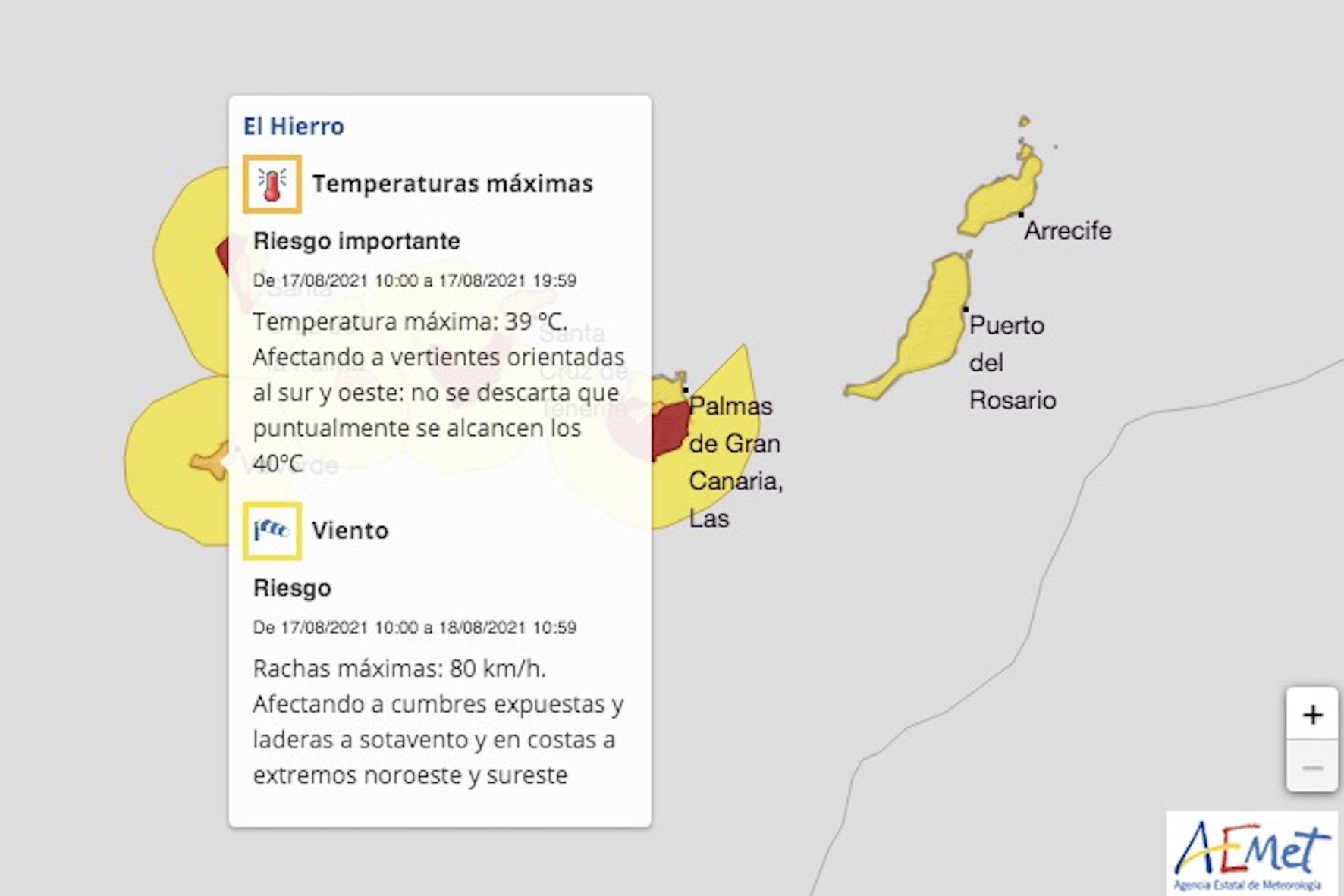 Las temperaturas podrán superar los 38º en las medianías orientadas al sur y oeste