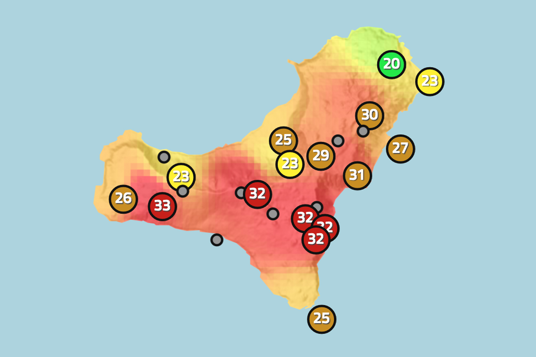 La Aemet pronostica para hoy viernes temperaturas máximas de 34ºC en El Hierro
