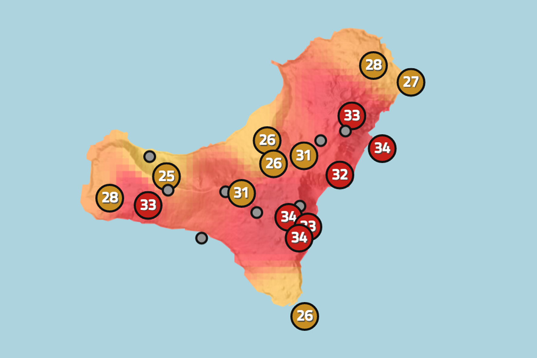 El Hierro podrá alcanzar hoy lunes, temperaturas de 36ºC que podrían superarse localmente en algunos puntos de la Isla