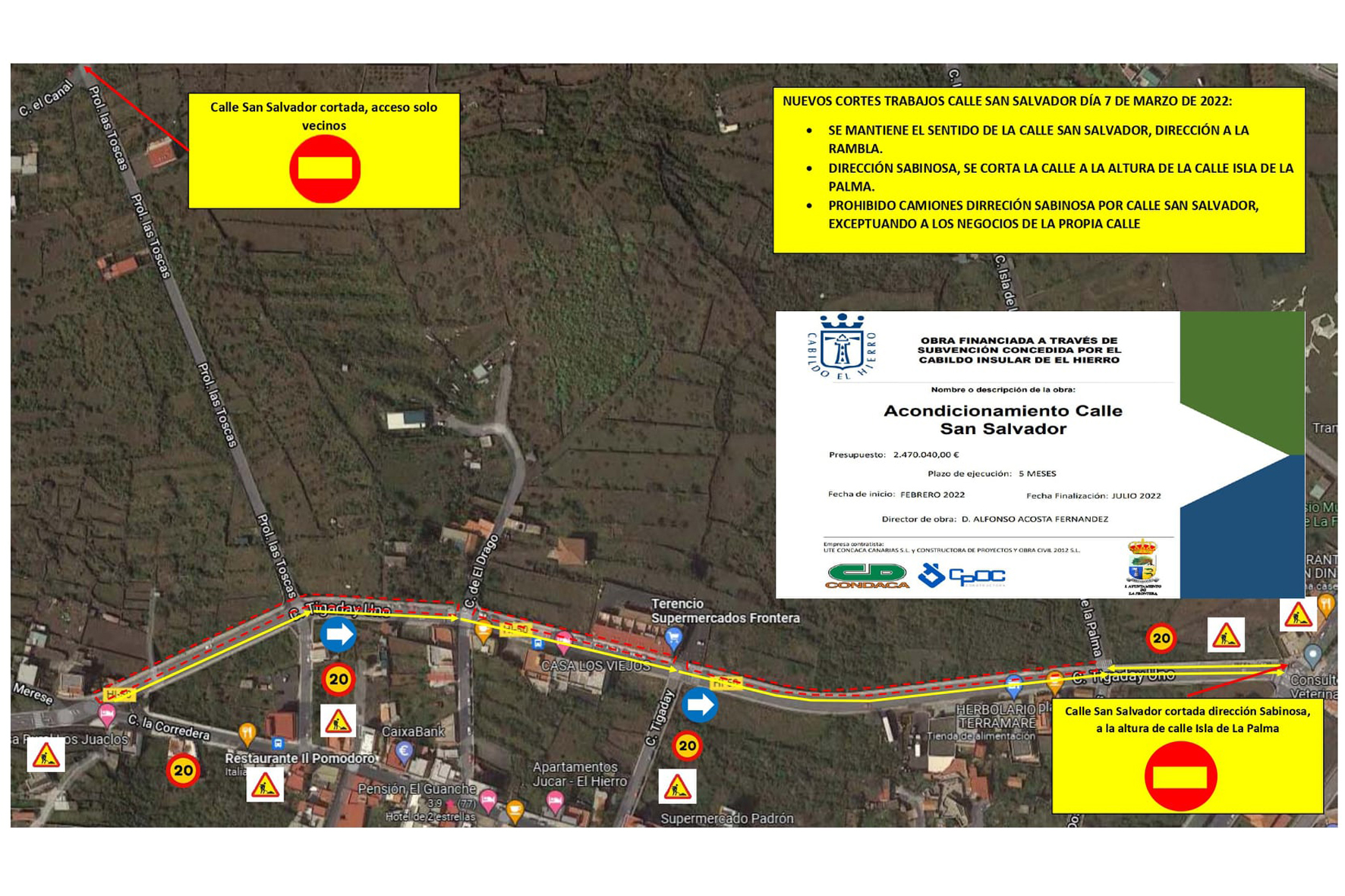 El Ayuntamiento modifica las restricciones del trafico por las obras de la calle San Salvador en La Frontera