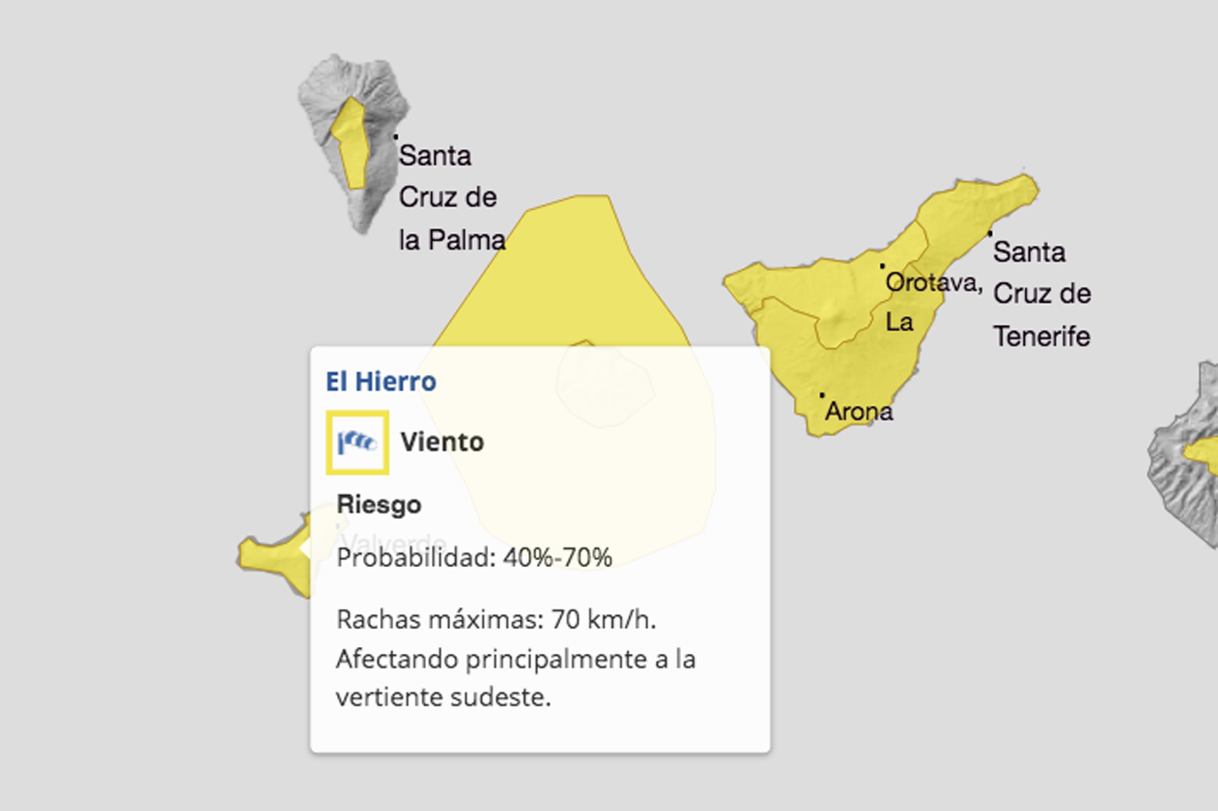 Lluvias débiles y viento moderado en el oeste, sudeste y zonas altas de El Hierro