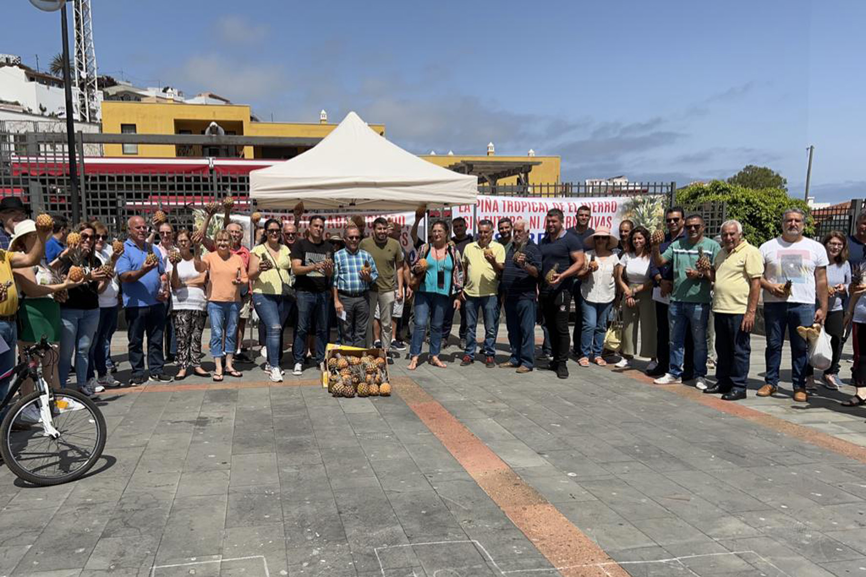 Un centenar de personas se concentran en el Mercadillo de La Frontera para reivindicar soluciones inmediatas para el sector de la Piña Tropical